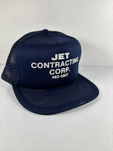 Vintage JET Contracting Snapback Trucker Hat Cap Foam Screen Print Lid Blue - Picture 1 of 7