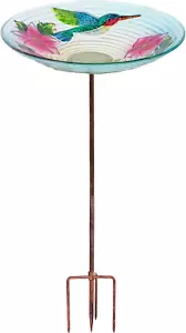 Glass Bird Bath, Garden Outdoor Birdbaths Birdfeeder with Metal Stake Hummingbir - Picture 1 of 12