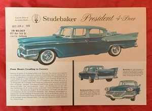 1958 Studebaker "PRESIDENTE" - Brochure/Catalogo Vendita Concessionario Auto Originale - Foto 1 di 2