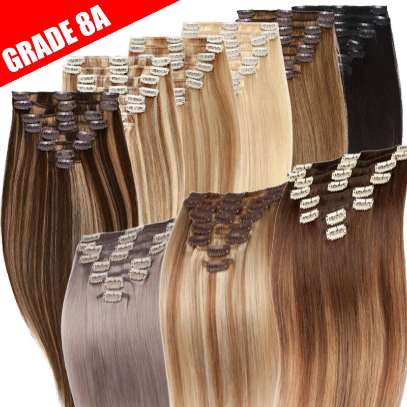 SILKY Clip In 100% Real Remy Human Hair Extensions 8PCS FULL HEAD 24Inch Blonde - image 1 of 4