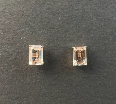 14k Rose Gold Stud Earrings 1.55 Ctw Emerald Cut Cor de Rosa Morganite Thailand - Image 1 of 4