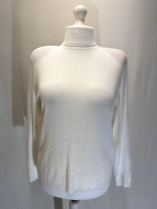 M&S Women's Top UK Size 18 Ivory 82% Viscose Long Sleeves Polo Neck