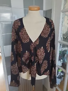 Womens Brown and Black Missguided Cropped Front Tie Kaftan Top - size 16 UK - Picture 1 of 10