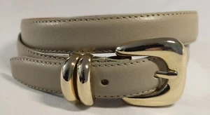 Jana Women’s Leather Belt Sz S Beige Tan Leather Solid Brass Buckle Career Wear - Picture 1 of 10