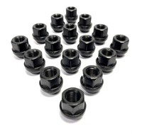 16x M12 x 1.5, 19mm Hex, Tapered Seat, Open Alloy Wheel Nuts (Black) Ford Fiesta