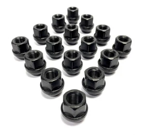 16x M12 x 1.5, 19mm Hex, Tapered Seat, Open Alloy Wheel Nuts (Black) Ford Fiesta - Picture 1 of 5