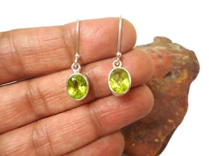 Oval Green PERIDOT Sterling  Silver 925 Gemstone Drop Dangle Earrings - Picture 1 of 6