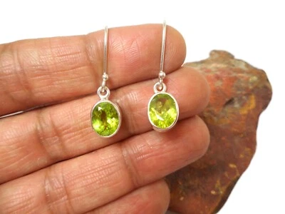 Oval Green PERIDOT Sterling  Silver 925 Gemstone Drop Dangle Earrings - Image 1 of 4