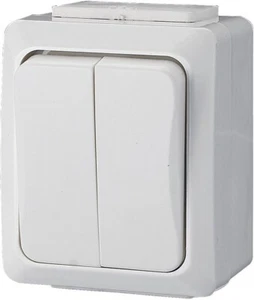 2 Stück Doppel-Umschalter Aufputz IP54 Weiß 230V 50Hz 10A NEU K16 - Bild 1 von 1