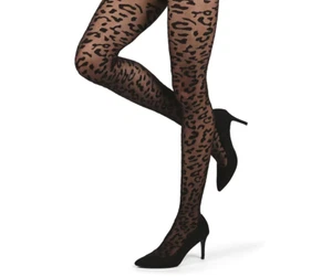 Pantyhose Sheer Leopard Nylon Tights Black O/S NWT - Picture 1 of 2