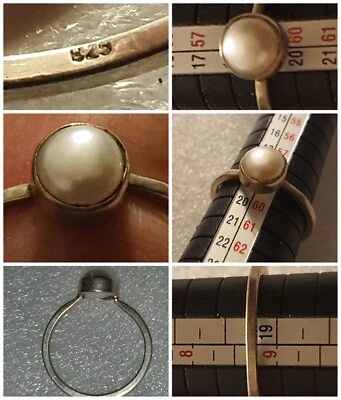 Anello💍ARGENTO 925 n.19 PERLA Italy VINTAGE MODELLO CLASSICO 2 gr retrò pietra  - Immagine 1 di 4