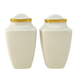 Lenox China ETERNAL Salt & Pepper Square Shakers Ivory & Gold USA Made - Picture 1 of 4