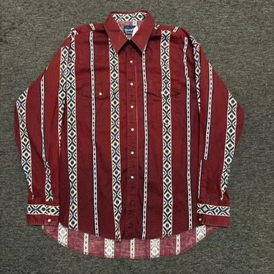 Wrangler Shirt Men XL Red Western Pearl Snap Aztec Navajo Cowboy Southwest Rodeo - Image 1 of 4