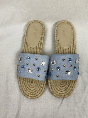 Sandalia Jewel Badgley Mischka Kyra Slides Alpargata Azul Joya Lona Talla 7 Foto 1 de 4