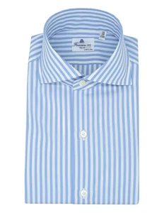 CAMICIA UOMO FINAMORE 1925 • 170 A DUE, RIGHE AZZURRO E BIANCO • 100% Cotone - Foto 1 di 14