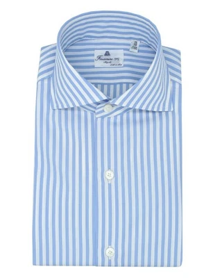 CAMICIA UOMO FINAMORE 1925 • 170 A DUE, RIGHE AZZURRO E BIANCO • 100% Cotone - Immagine 1 di 4