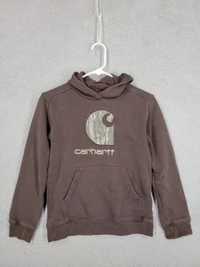 Boys Brown Carhartt Hoodie w/ Camo Logo Size Medium 10/12 - Picture 1 of 7