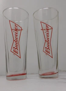 2 Vtg Budweiser Glasses Beer Advertising Glass - Picture 1 of 3