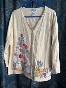 Vintage The Quacker Factory Cardigan 2X Embroidered Easter Cottagecore Sweater - Picture 1 of 5