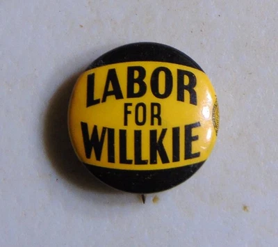 Wendell Willkie 1940 campaña laboral pin botón político Foto 1 de 2