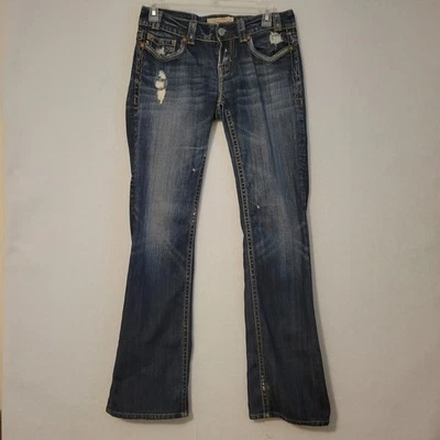 Pantalones de mezclilla para mujer MEK DENIM azul corte bota estilo alto 27W/34L Foto 1 de 4