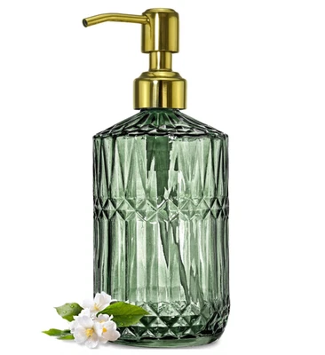 JASAI 18Oz Green Glass Soap Dispenser with Gold Rust Proof Pump, Refillable Kitc - Image 1 of 4