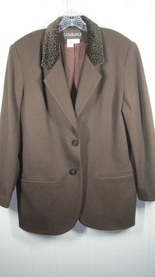 Casablanca Blazer Women's 14 Ch. Brown Leopard Print Collar Wool Business Grunge - Image 1 of 4