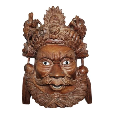 Máscara de parede chinesa esculpida em madeira vintage 8,5" Imperador & Dragões - Imagem 1 de 4