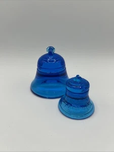 Vintage Cobalt Blue Glass Bell Paperweight Telephone Advertisement Pair of 2 - Picture 1 of 7