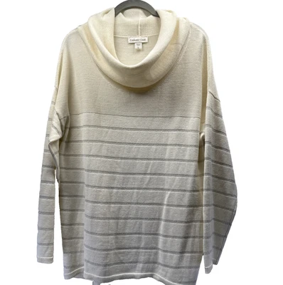 Suéter Coldwater Creek tamanho grande marfim prata listra metálica mistura de lã merino - Imagem 1 de 4