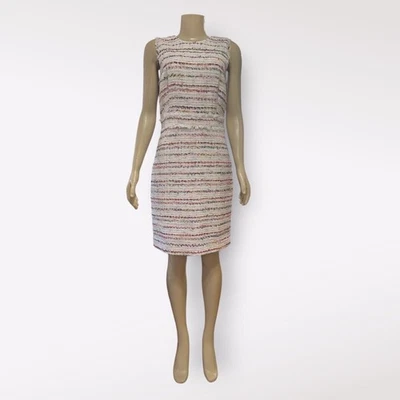 Vestido Vaina J Crew Mujer Tweed Talla 6 Modesto Carrera Sin Mangas Flecos Rayas Foto 1 de 4