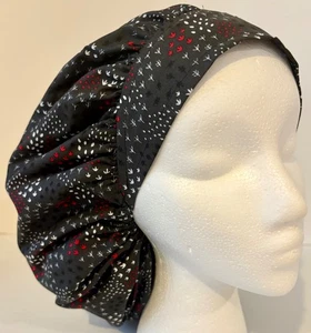 Dark Gray Print Size Large Medical Bouffant Scrub Cap Surgery Hat - Picture 1 of 4