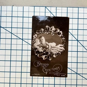 RPPC Antik 1907 Echt Foto Baby Geburtstag Gruß Postkarte von Rotograph - Bild 1 von 3