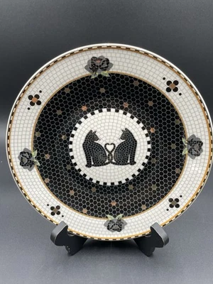 Anthropologie Bistro Azulejo Gato Rosa Plato de Postre Halloween 8.25” Borde Dorado Nuevo Foto 1 de 4