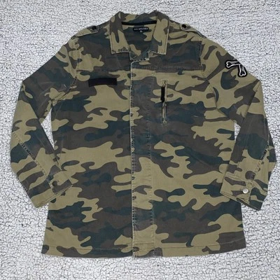 Jaywalker Mens XL Denim Camo Jacket Distressed Military Button Green - Image 1 of 4