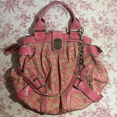 Rare Y2K Guess By Marciano Pink Croc Embossed Leopard Tote Bag Satchel Chain - Image 1 of 4