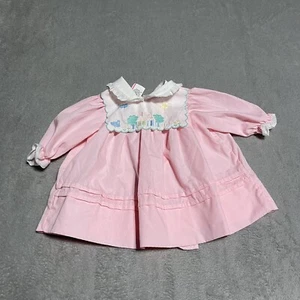Vintage Pink Dress Baby Girl 3-6 Months Embroidered Collared Cottagecore - Picture 1 of 6