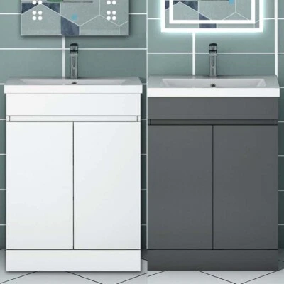 500/600mm Bathroom Vanity Unit with Basin Sink Cabinet White Grey Freestanding