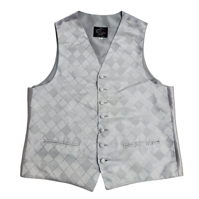 Piscador Silver Argyle 2 Pocket Smart Formal Waistcoat Men's XL 44'' - Image 1 of 3