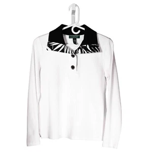 Ralph Lauren Sweater Size XS White Black Cotton Knit Collared Preppy Athleisure - Picture 1 of 8