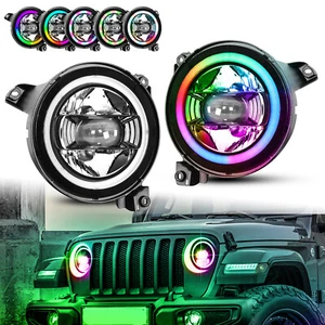 Par de faros LED RGB halo de 9" DRL para Jeep Wrangler JL Gladiator JT 2018-2023 - Imagen 1 de 12