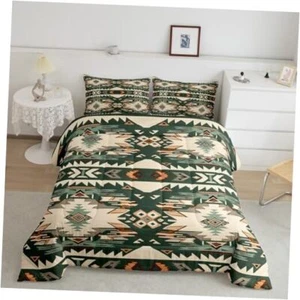 Green Southwestern Bedding Set Geometric Comforter Set Tribal Queen Multi 431 - Picture 1 of 7
