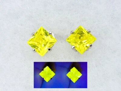 Sterling Fluorescent YAG Yellow Yttrium Aluminum Garnet Earrings 925 Silver - Image 1 of 4