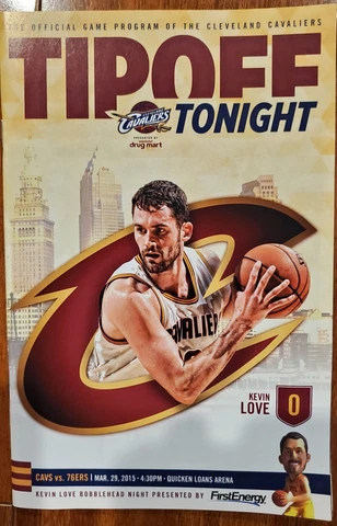 CLEVELAND CAVALIERS Tipoff Program Kevin Love 3/29/15 76ers Bobblehead Night Cover