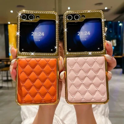 For Samsung Z Flip 3 /4 /5 /6 Glitter Diamond Plating Case Leather Phone Cover - Image 1 of 4
