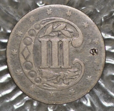 1858 Three Cent Silver Trime 3c Damage on Reverse - Image 1 of 4