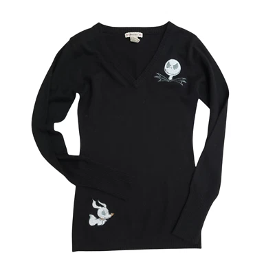 Nightmare Before Christmas Jack Skellington Zero Embroidered Vneck Sweater Black - Image 1 of 4