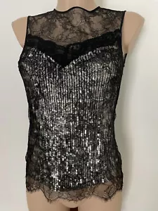 Camisa de encaje para mujer BLUMARINE Couture Lentejuelas plateada negra floral mujer IT42-S - Imagen 1 de 12