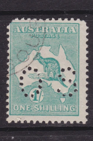 KANGAROO 1/- Blue-Green, 3rd Wmk, CTO, OS PERF, FULL GUM, SG O48 CV$45 (NF127) Cover