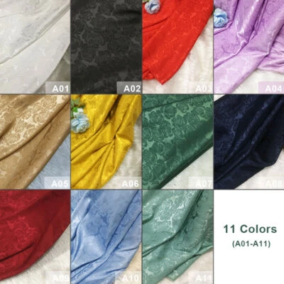 Rose Floral Brocade Damask Fabric Faux Silk Satin Cloth DIY Material Dress Craft - Image 1 of 4